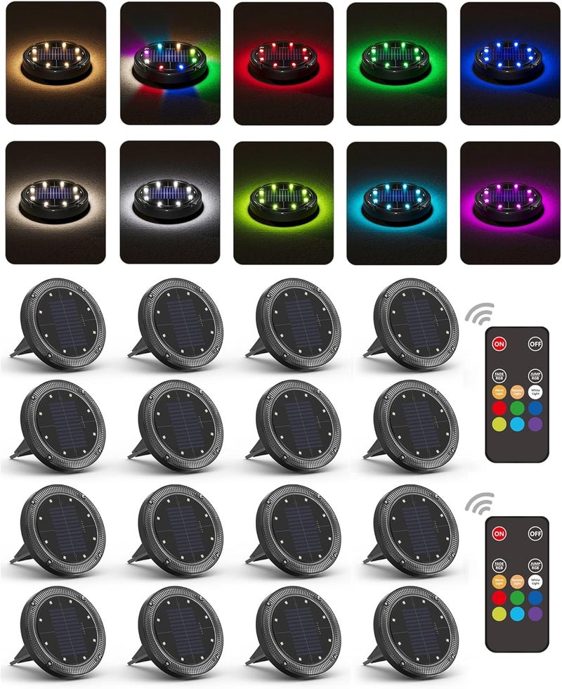 VIODAIM Color Changing Solar Ground Lights with 33ft Long Distance Remote Control - Flat Solar Light Outdoor Waterproof - Pathway Lights Solar Powered for Yard Decorative Outside Lawn Walkway [16 Pack] - Image 1